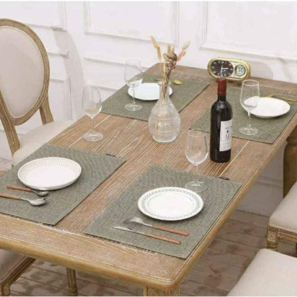 4pc Placemat Set Gray Striped Rustic Linen Reuseable Washable Eco-Friendly New